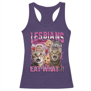 Lesbians Eat What Racerback Tank Top Funny LGBTQ+ Pride Cats Meme Feline Lover Bootleg TS02 Purple Print Your Wear