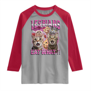 Lesbians Eat What Raglan Shirt Funny LGBTQ+ Pride Cats Meme Feline Lover Bootleg TS02 Sport Gray Red Print Your Wear
