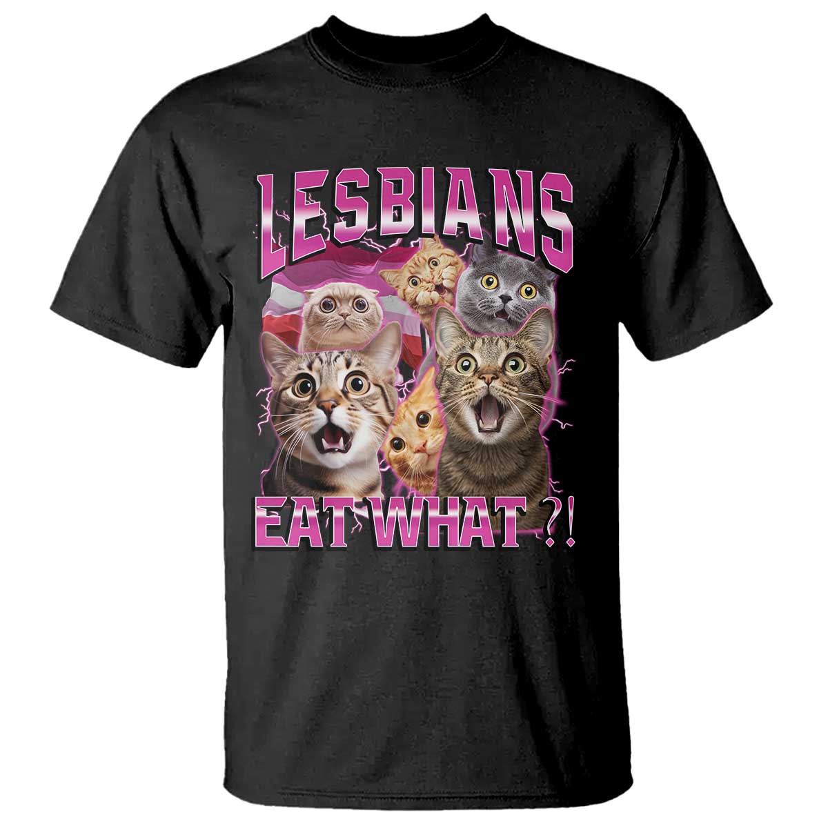 Lesbians Eat What T Shirt Funny LGBTQ+ Pride Cats Meme Feline Lover Bootleg TS02 Black Print Your Wear
