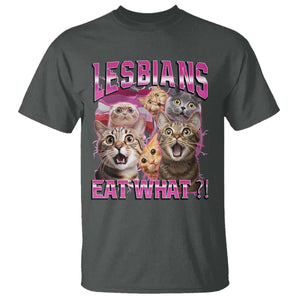 Lesbians Eat What T Shirt Funny LGBTQ+ Pride Cats Meme Feline Lover Bootleg TS02 Dark Heather Print Your Wear