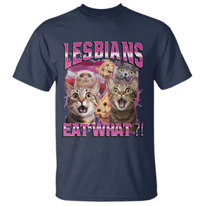 Lesbians Eat What T Shirt Funny LGBTQ+ Pride Cats Meme Feline Lover Bootleg TS02 Navy Print Your Wear