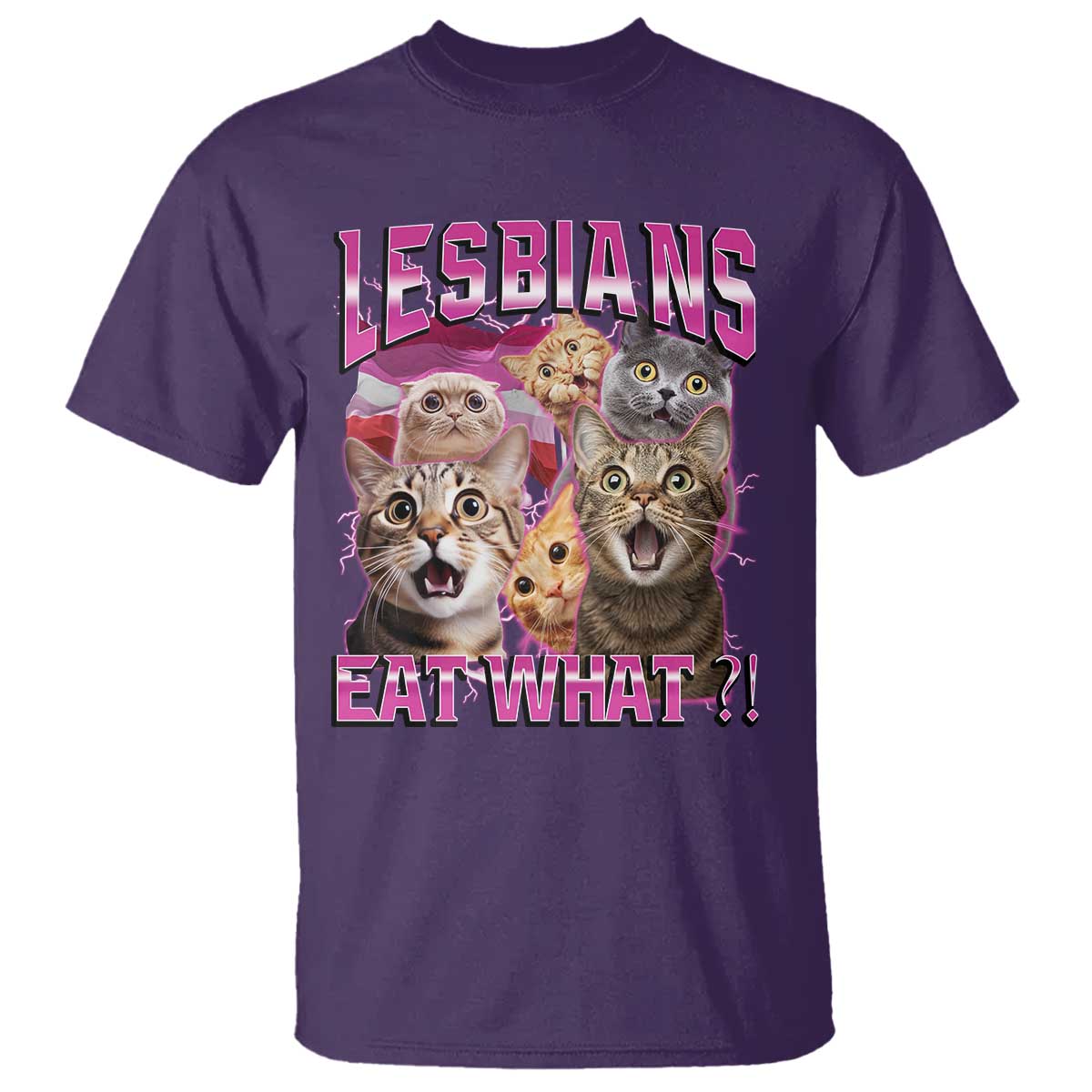 Lesbians Eat What T Shirt - Funny LGBTQ Pride Cats Meme Feline Lover Bootleg Humor Tee TS02 Purple Print Your Wear