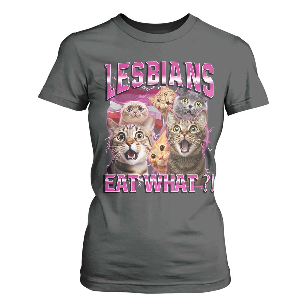 Lesbians Eat What T Shirt For Women Funny LGBTQ+ Pride Cats Meme Feline Lover Bootleg TS02 Dark Heather Print Your Wear