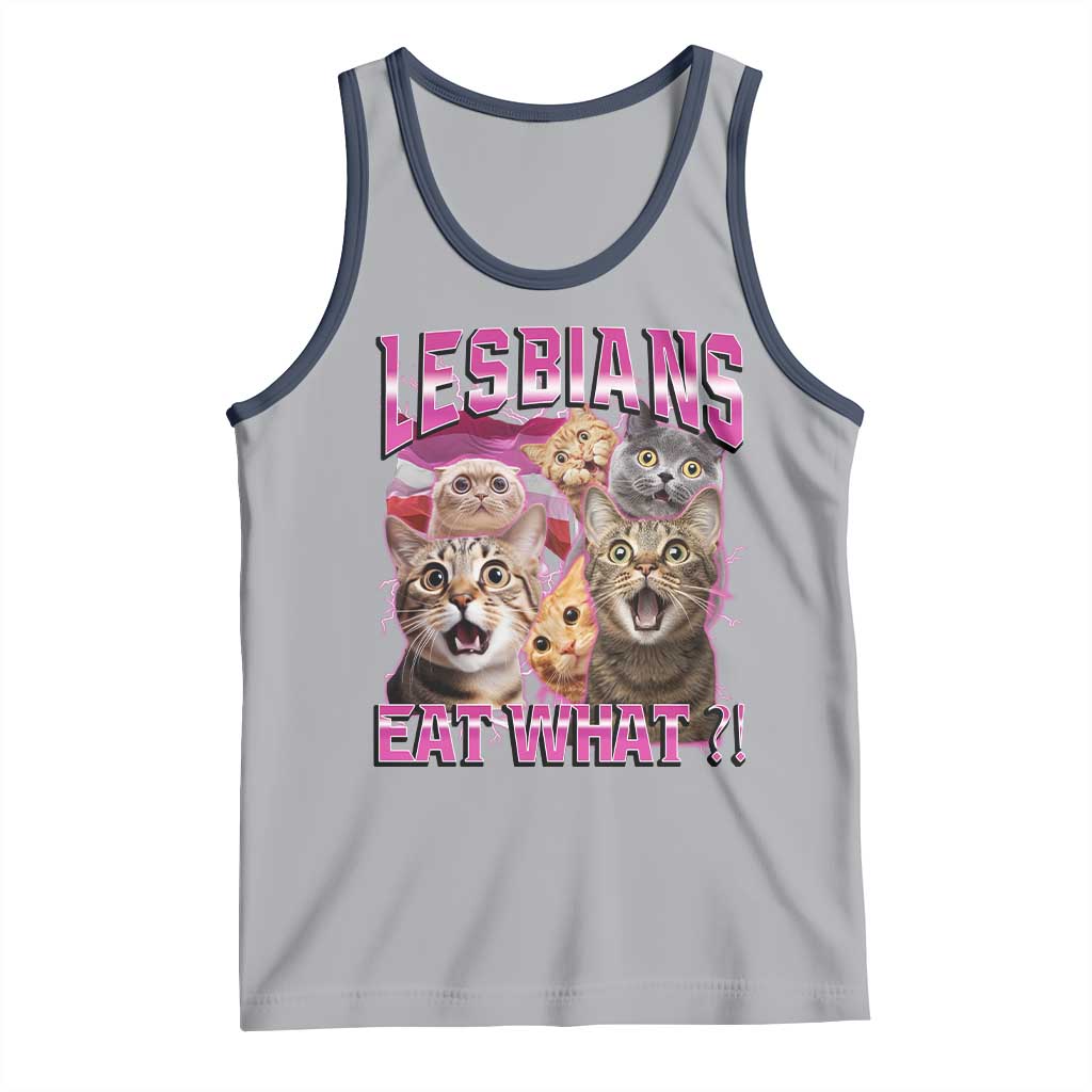 Lesbians Eat What Tank Top Funny LGBTQ+ Pride Cats Meme Feline Lover Bootleg TS02 Athletic Heather Navy Print Your Wear
