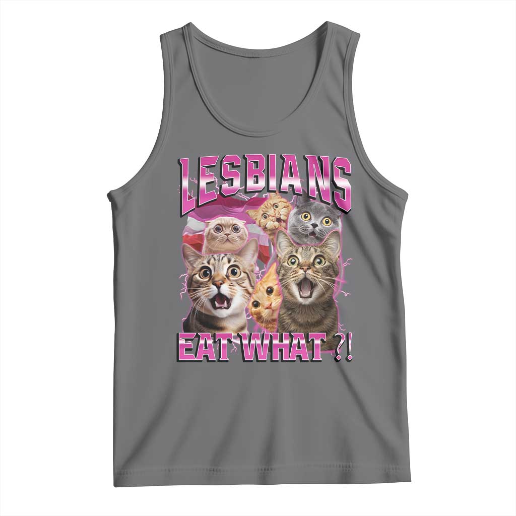 Lesbians Eat What Tank Top Funny LGBTQ+ Pride Cats Meme Feline Lover Bootleg TS02 Black Heather Print Your Wear