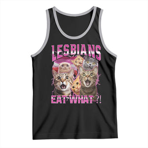 Lesbians Eat What Tank Top Funny LGBTQ+ Pride Cats Meme Feline Lover Bootleg TS02 Black Athletic Heather Print Your Wear