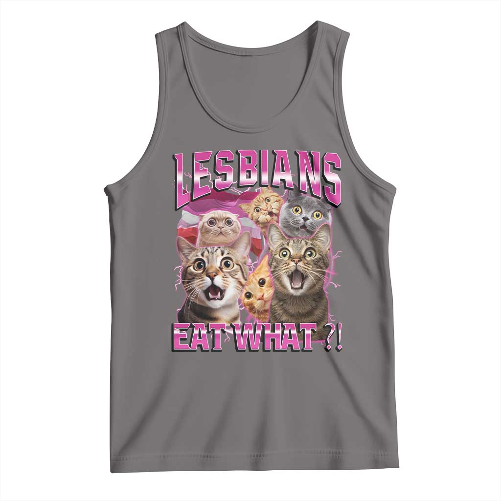 Lesbians Eat What Tank Top Funny LGBTQ+ Pride Cats Meme Feline Lover Bootleg TS02 Deep Heather Print Your Wear