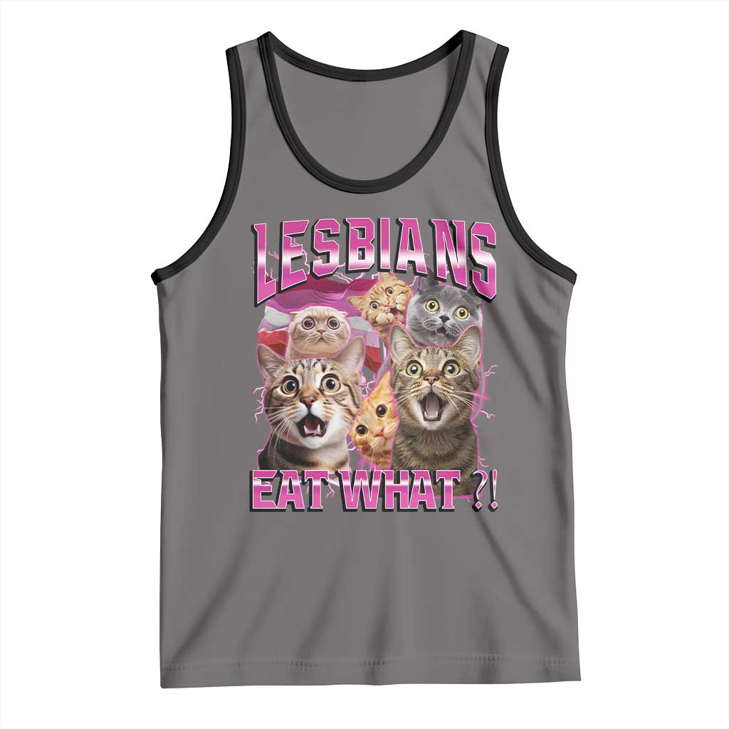 Lesbians Eat What Tank Top Funny LGBTQ+ Pride Cats Meme Feline Lover Bootleg TS02 Deep Heather Black Print Your Wear