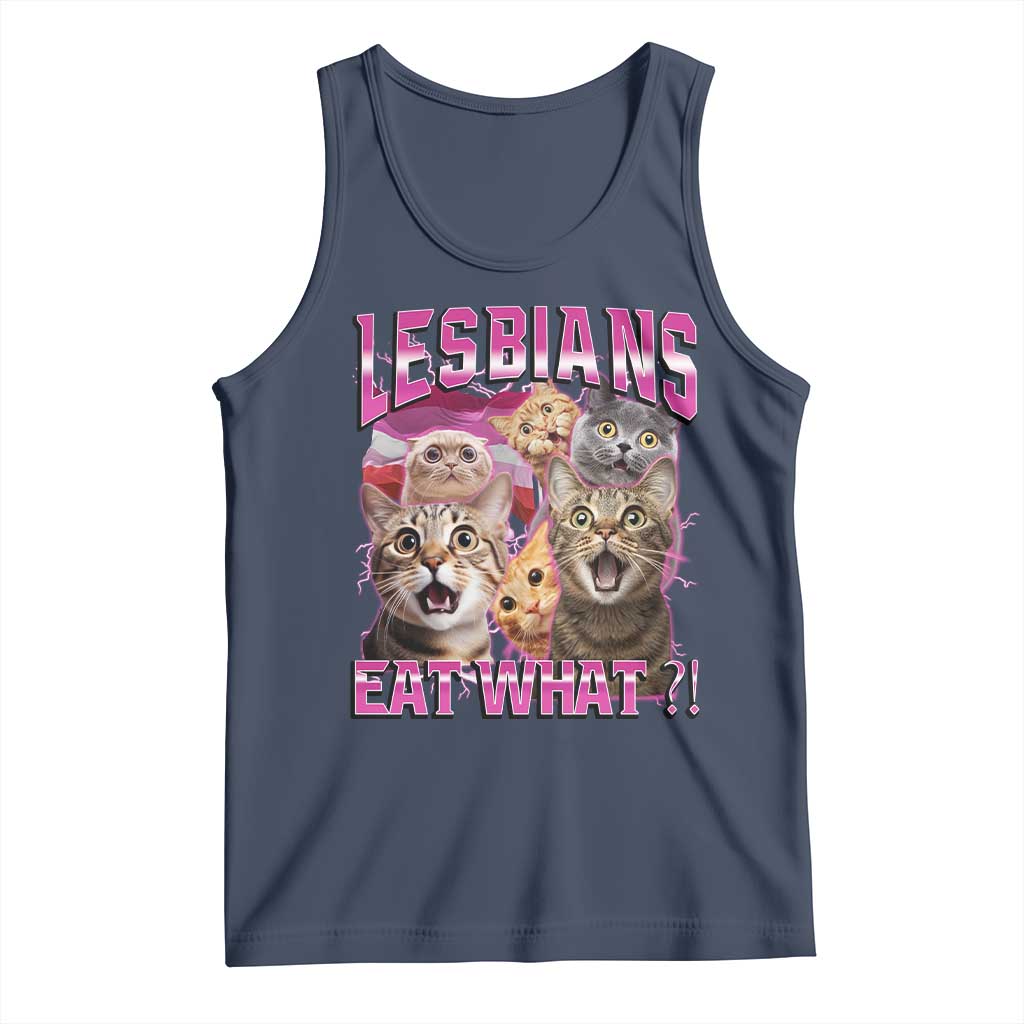 Lesbians Eat What Tank Top Funny LGBTQ+ Pride Cats Meme Feline Lover Bootleg TS02 Navy Print Your Wear