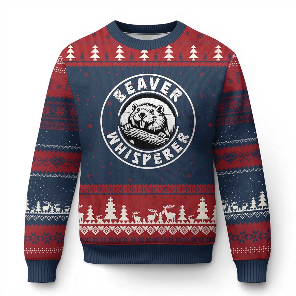 Beaver Whisperer Ugly Christmas Sweater Funny Wildlife Lover Nature Humor TS02 Navy Red Print Your Wear