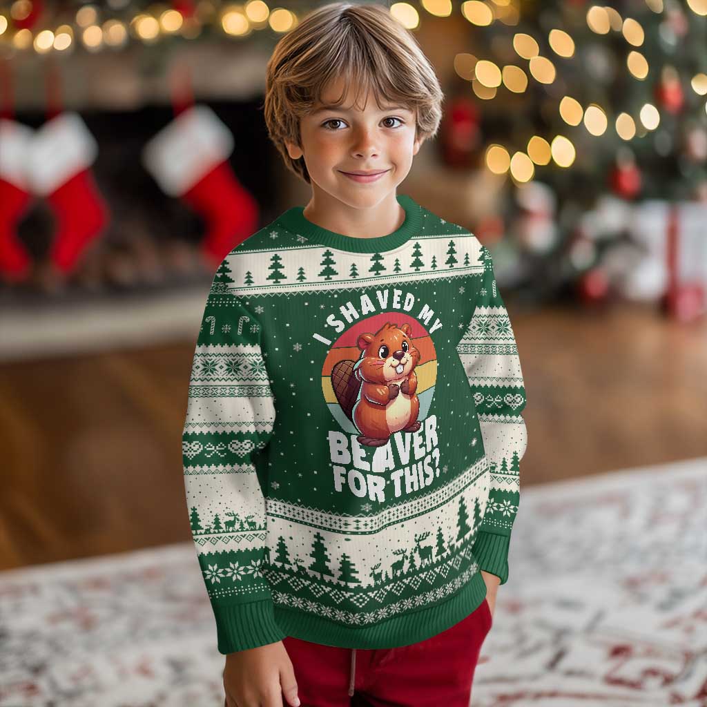 I Shaved My Beaver Ugly Christmas Sweater Inappropriate Adult Humor Naughty TS02 Forest Green Beige Print Your Wear