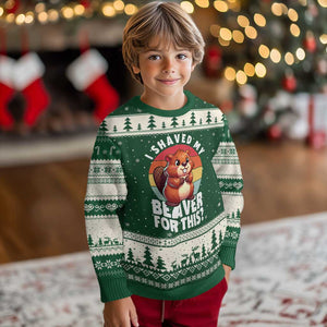 I Shaved My Beaver Ugly Christmas Sweater Inappropriate Adult Humor Naughty TS02 Forest Green Beige Print Your Wear