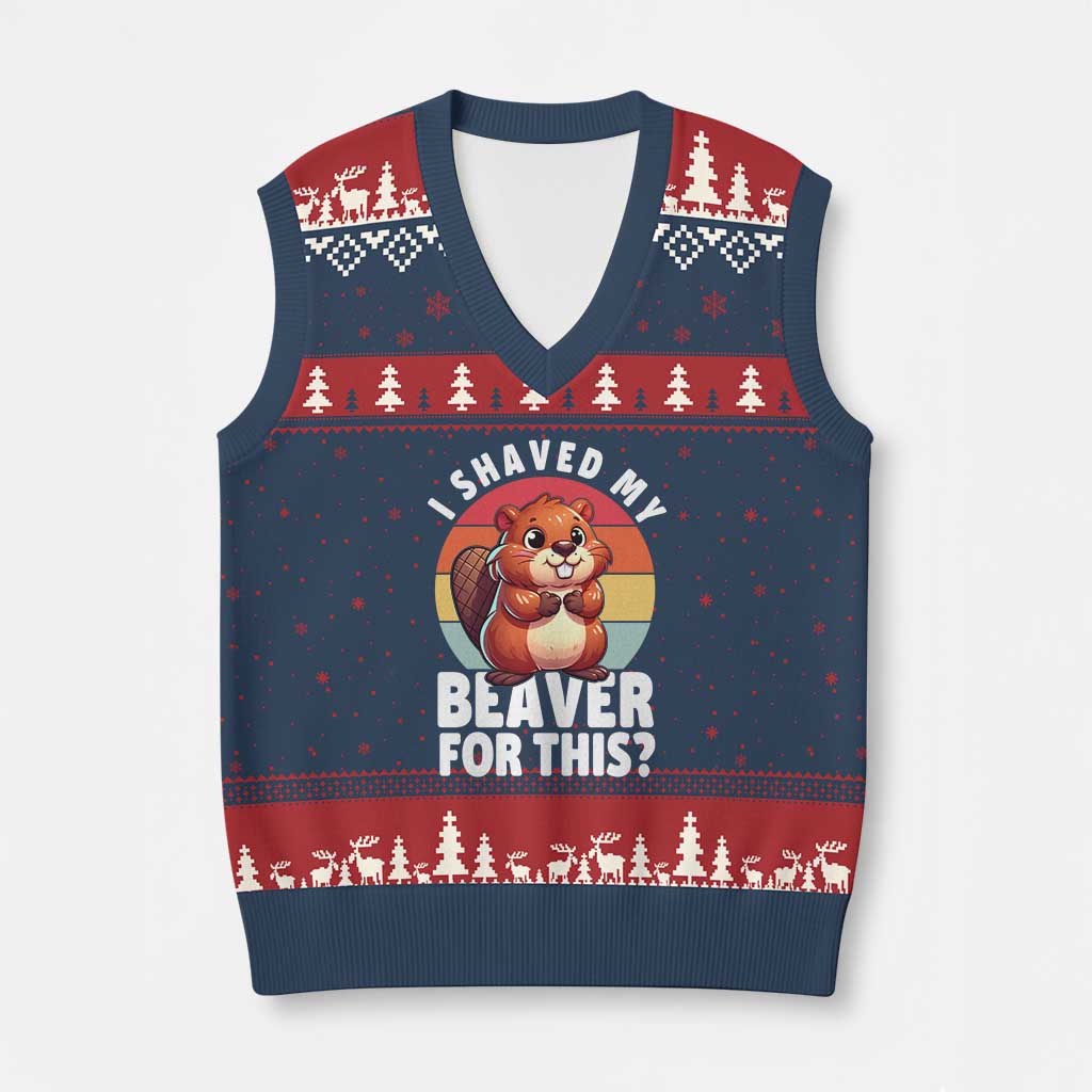 I Shaved My Beaver V-Neck Knit Sweater Vest Inappropriate Adult Humor Naughty TS02 Navy Red Print Your Wear
