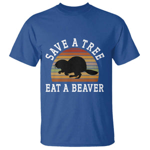 Save A Tree Eat A Beaver T Shirt Funny Ironic Beaver TS02 Royal Blue Print Your Wear