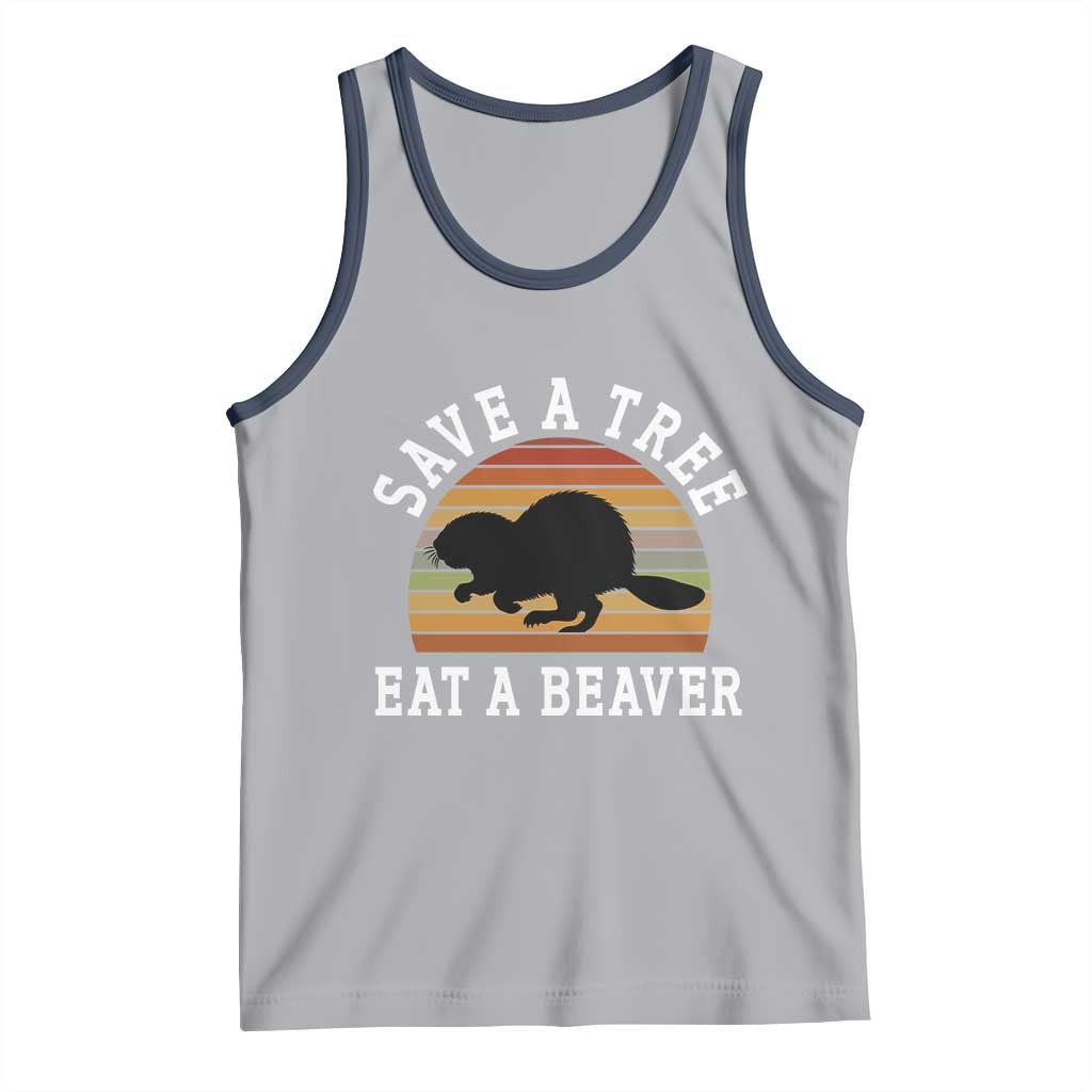 Save A Tree Eat A Beaver Tank Top Funny Ironic Beaver TS02 Athletic Heather Navy Print Your Wear
