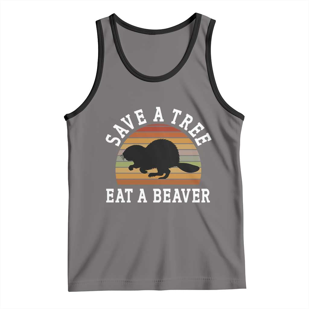 Save A Tree Eat A Beaver Tank Top Funny Ironic Beaver TS02 Deep Heather Black Print Your Wear