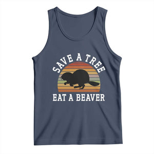 Save A Tree Eat A Beaver Tank Top Funny Ironic Beaver TS02 Navy Print Your Wear