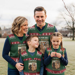 Funny Beaver V-Neck Knit Sweater Vest Cure For An Itchy Beaver Ask For A Friend Adult Humor TS02 Red Green Print Your Wear