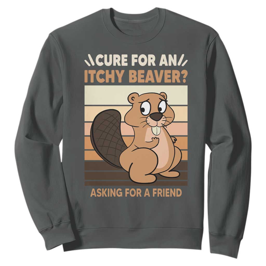 Funny Beaver Sweatshirt Cure For An Itchy Beaver Ask For A Friend Adult Humor TS02 Dark Heather Print Your Wear
