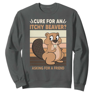 Funny Beaver Sweatshirt Cure For An Itchy Beaver Ask For A Friend Adult Humor TS02 Dark Heather Print Your Wear
