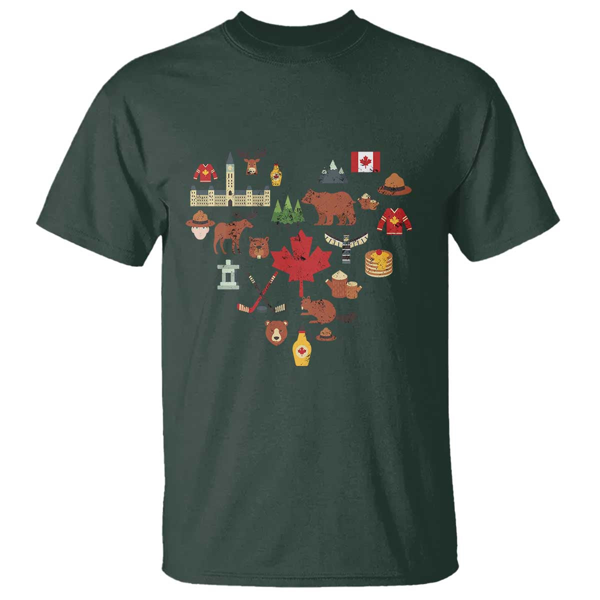 Canada Pride T Shirt Canadian Flag Maple Leaf TS02 Dark Forest Green Print Your Wear