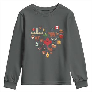 Canada Pride Youth Sweatshirt Canadian Flag Maple Leaf TS02 Dark Heather Print Your Wear