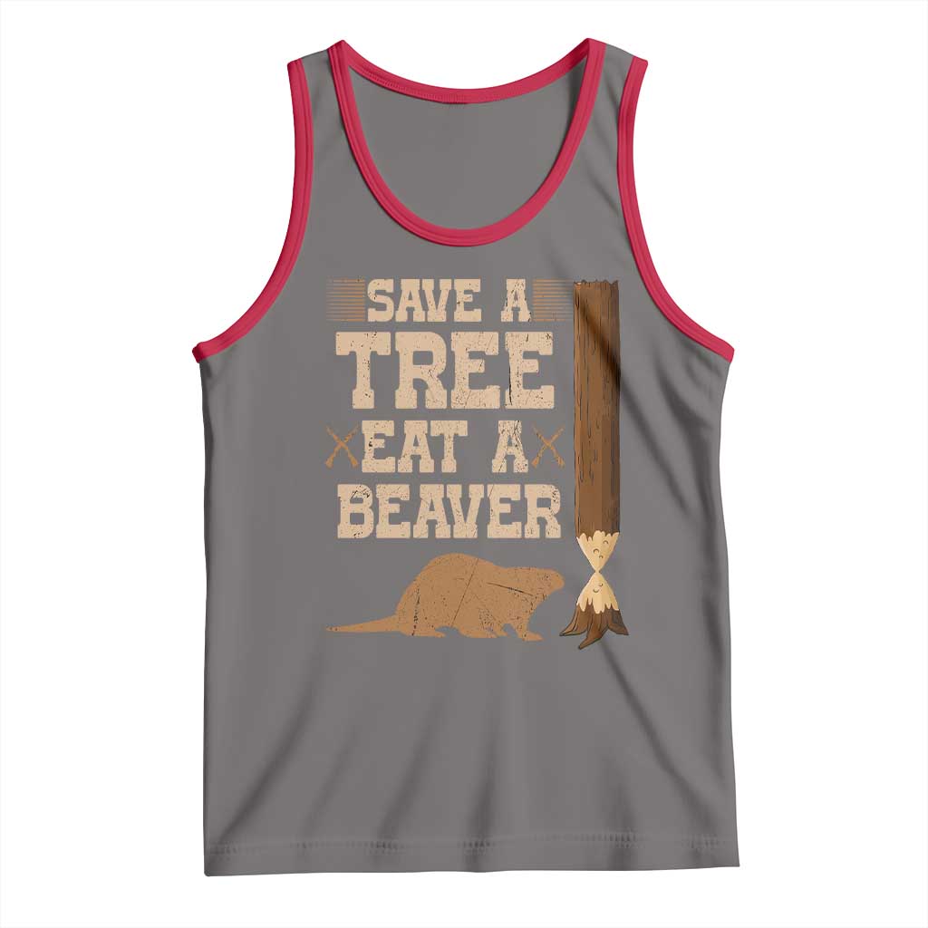 Funny Save A Tree Eat A Beaver Tank Top Hunting Beavers Hunter TS02 Deep Heather Red Print Your Wear