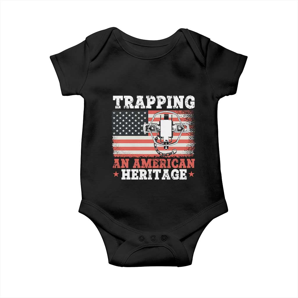 Trapping American Heritage Baby Onesie Patriotic Trap Hunting Trapper TS02 Black Print Your Wear