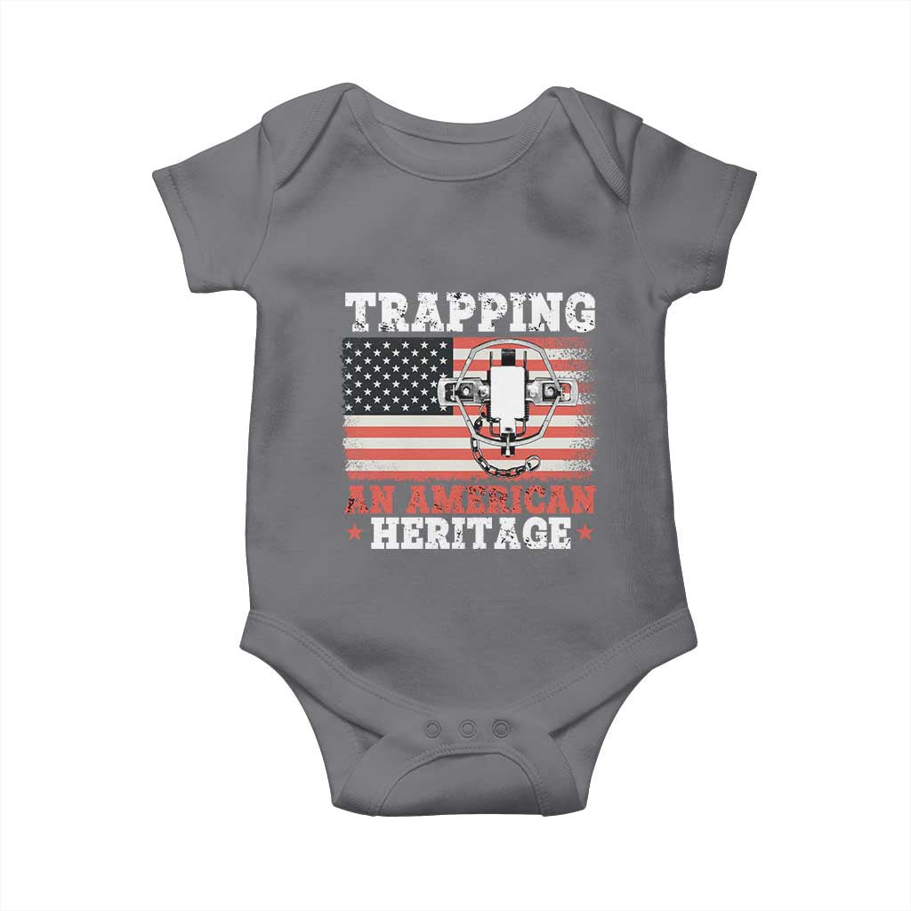 Trapping American Heritage Baby Onesie Patriotic Trap Hunting Trapper TS02 Charcoal Print Your Wear