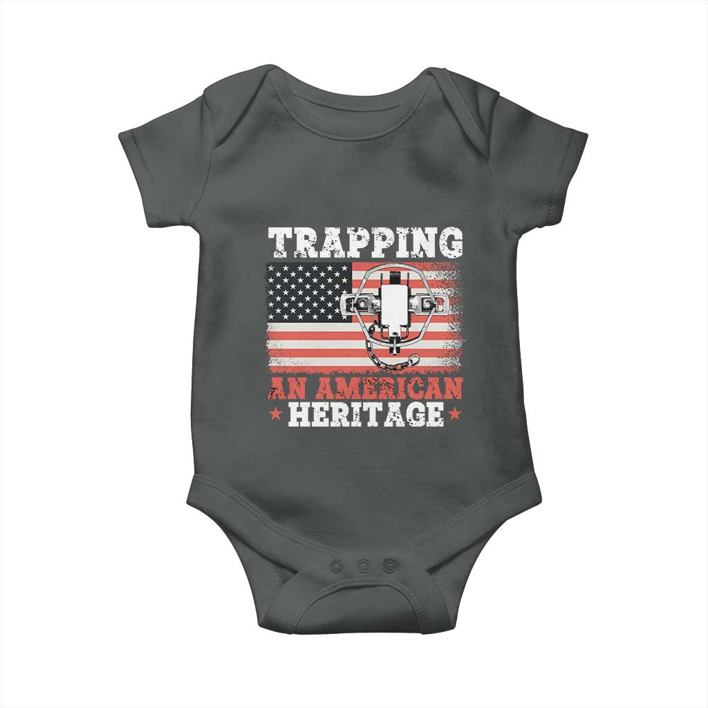 Trapping American Heritage Baby Onesie Patriotic Trap Hunting Trapper TS02 Dark Heather Print Your Wear
