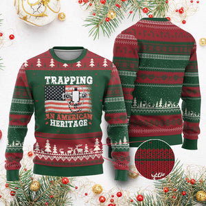 Trapping American Heritage Ugly Christmas Sweater Patriotic Trap Hunting Trapper TS02 Red Green Print Your Wear