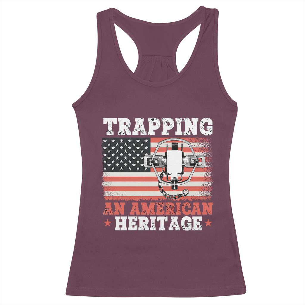 Trapping American Heritage Racerback Tank Top Patriotic Trap Hunting Trapper TS02 Maroon Print Your Wear