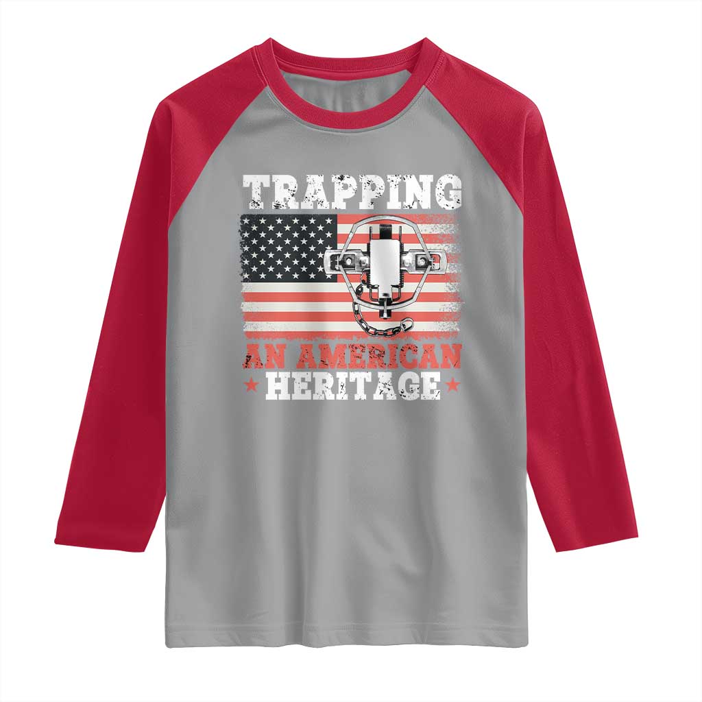 Trapping American Heritage Raglan Shirt Patriotic Trap Hunting Trapper TS02 Sport Gray Red Print Your Wear