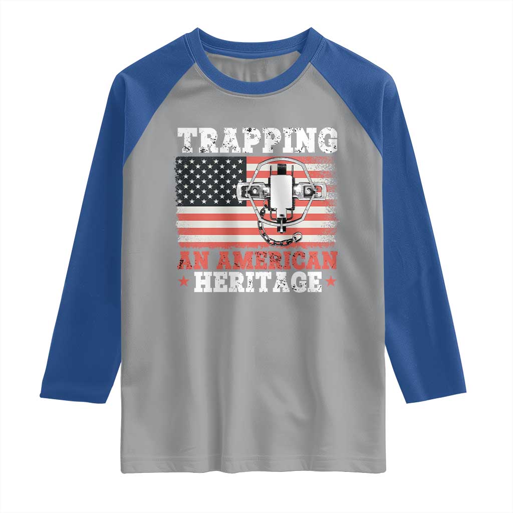 Trapping American Heritage Raglan Shirt Patriotic Trap Hunting Trapper TS02 Sport Gray Royal Print Your Wear