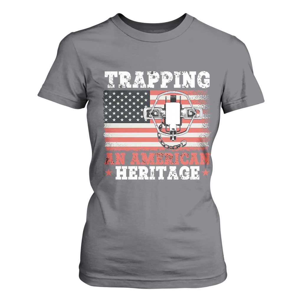 Trapping American Heritage T Shirt For Women Patriotic Trap Hunting Trapper TS02 Charcoal Print Your Wear