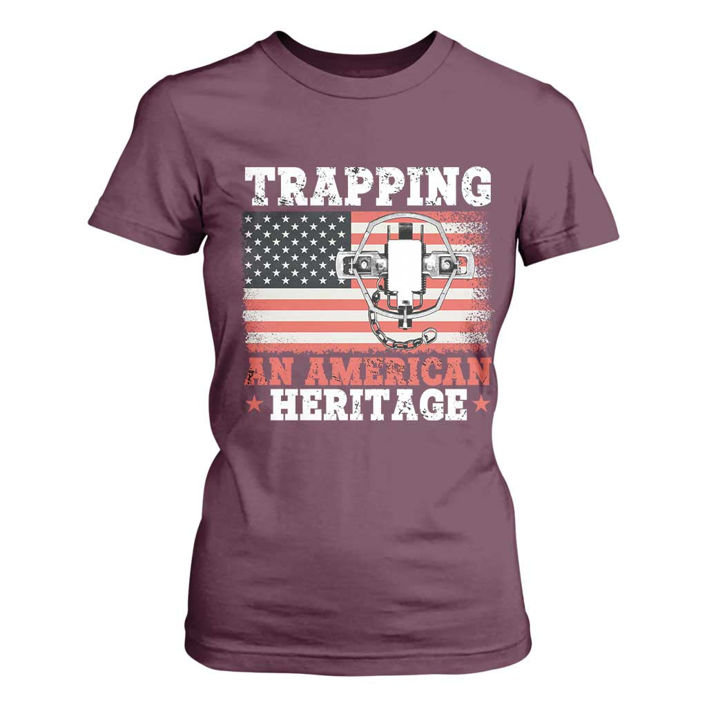 Trapping American Heritage T Shirt For Women Patriotic Trap Hunting Trapper TS02 Maroon Print Your Wear