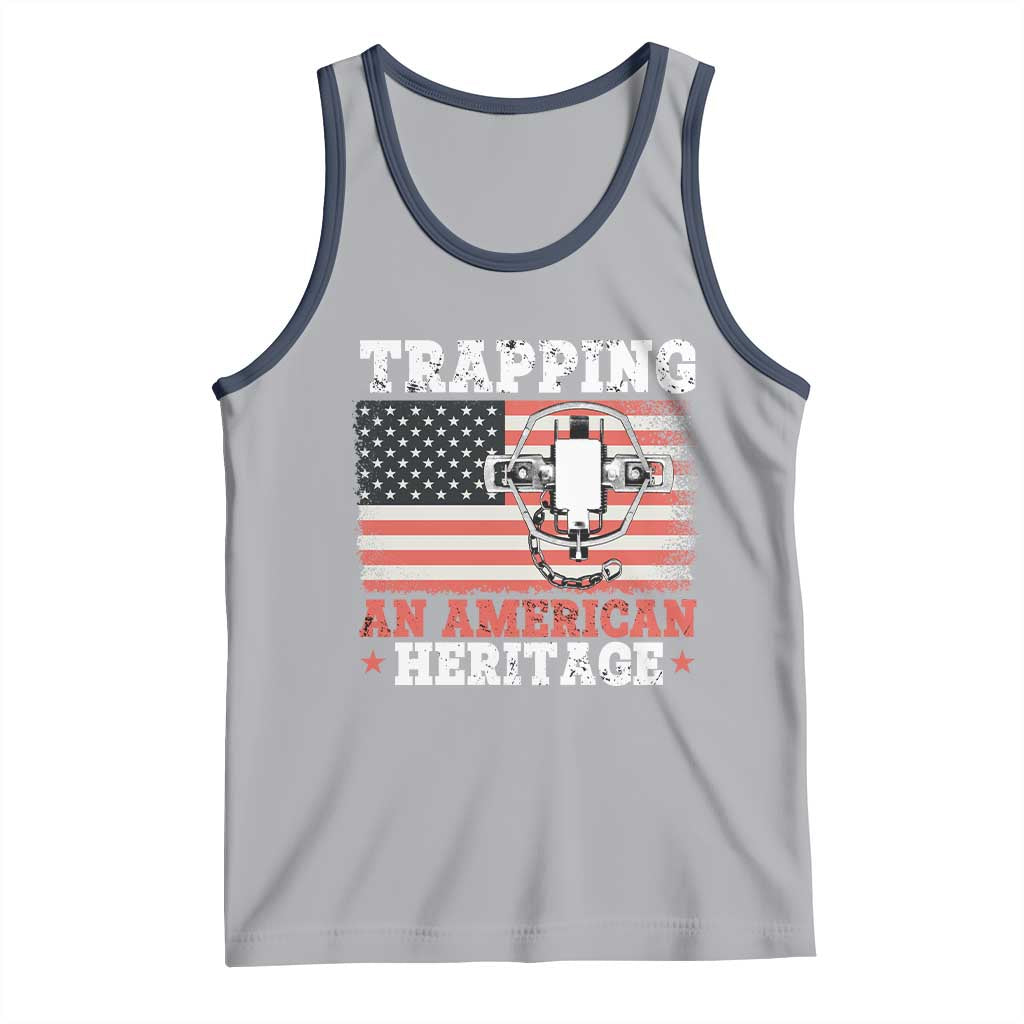 Trapping American Heritage Tank Top Patriotic Trap Hunting Trapper TS02 Athletic Heather Navy Print Your Wear