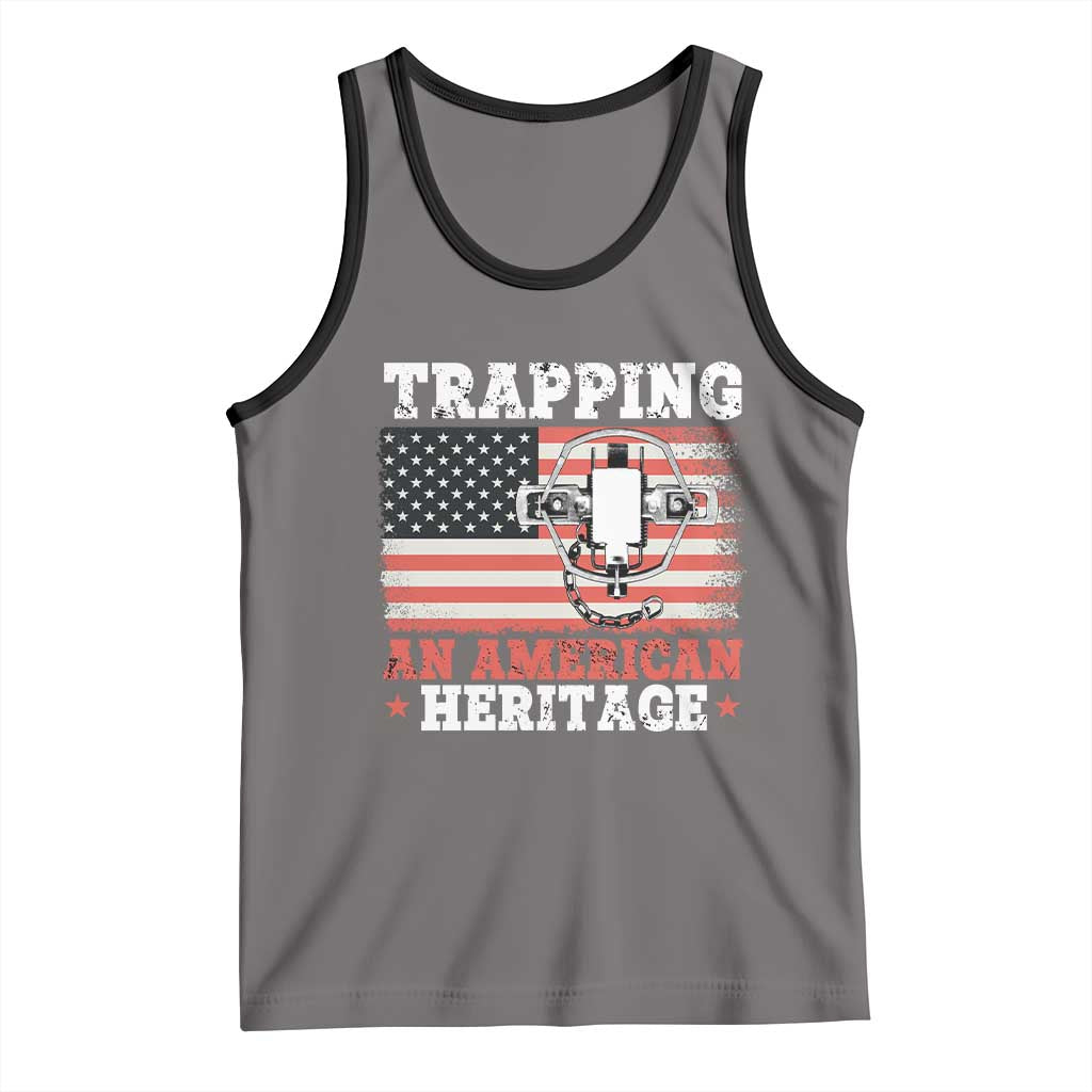 Trapping American Heritage Tank Top Patriotic Trap Hunting Trapper TS02 Deep Heather Black Print Your Wear