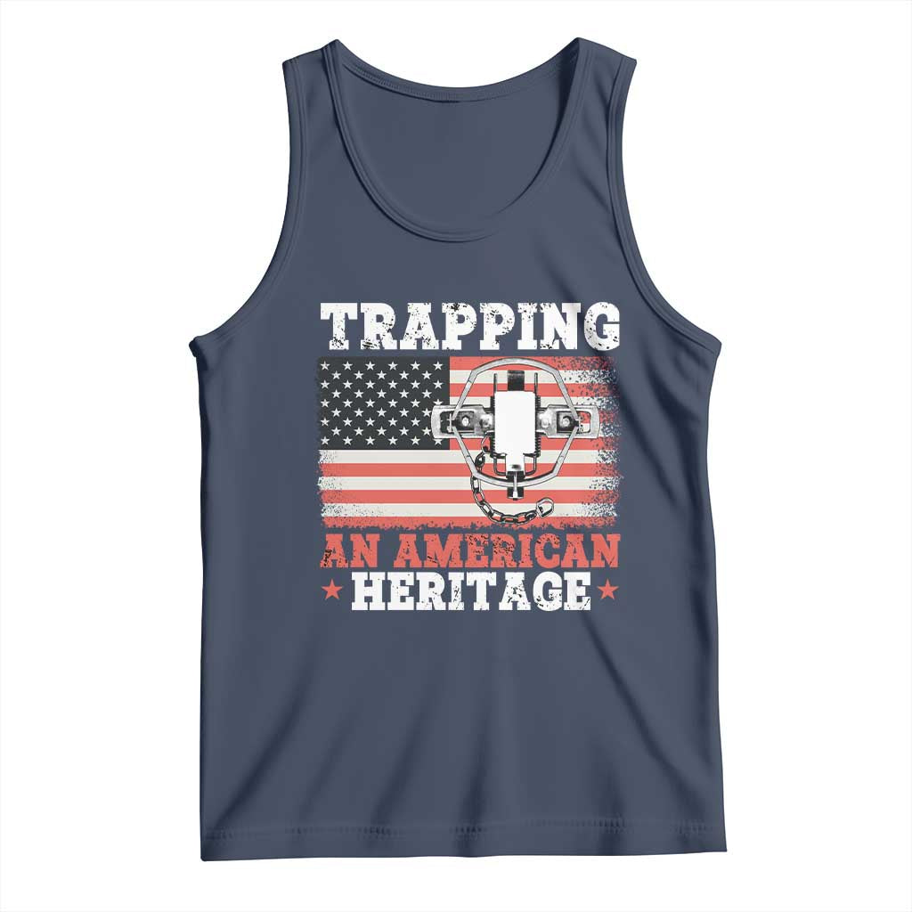 Trapping American Heritage Tank Top Patriotic Trap Hunting Trapper TS02 Navy Print Your Wear