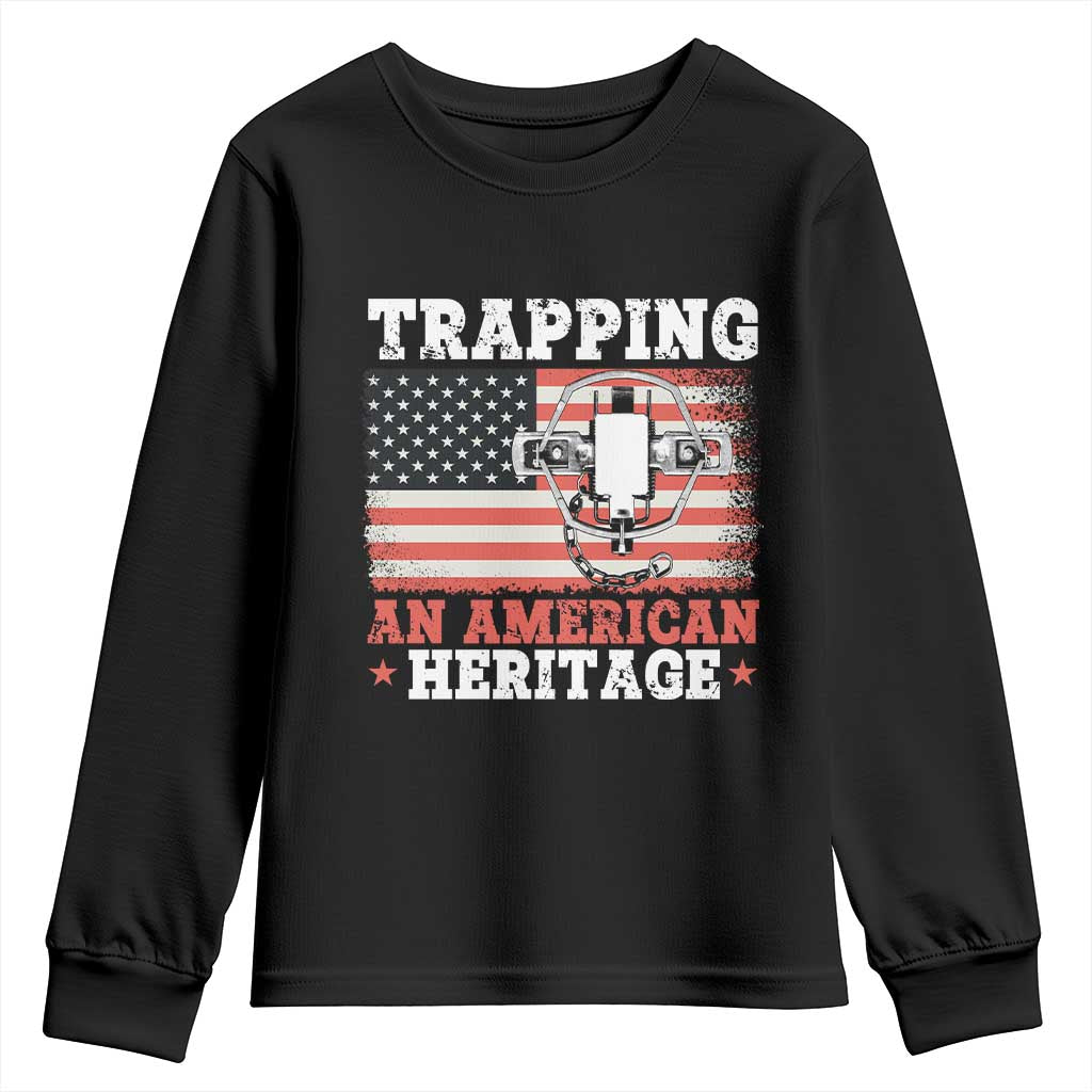 Trapping American Heritage Youth Sweatshirt Patriotic Trap Hunting Trapper TS02 Black Print Your Wear