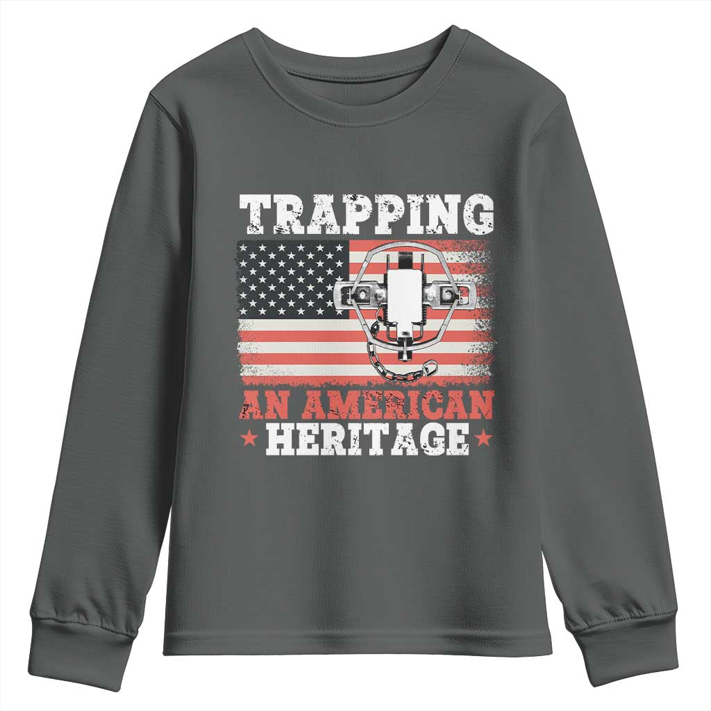 Trapping American Heritage Youth Sweatshirt Patriotic Trap Hunting Trapper TS02 Dark Heather Print Your Wear