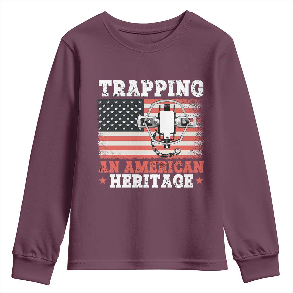 Trapping American Heritage Youth Sweatshirt Patriotic Trap Hunting Trapper TS02 Maroon Print Your Wear