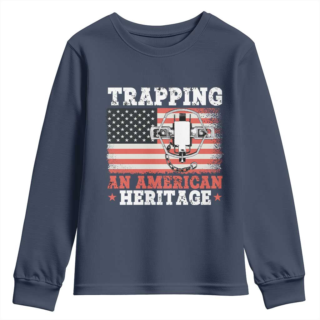 Trapping American Heritage Youth Sweatshirt Patriotic Trap Hunting Trapper TS02 Navy Print Your Wear