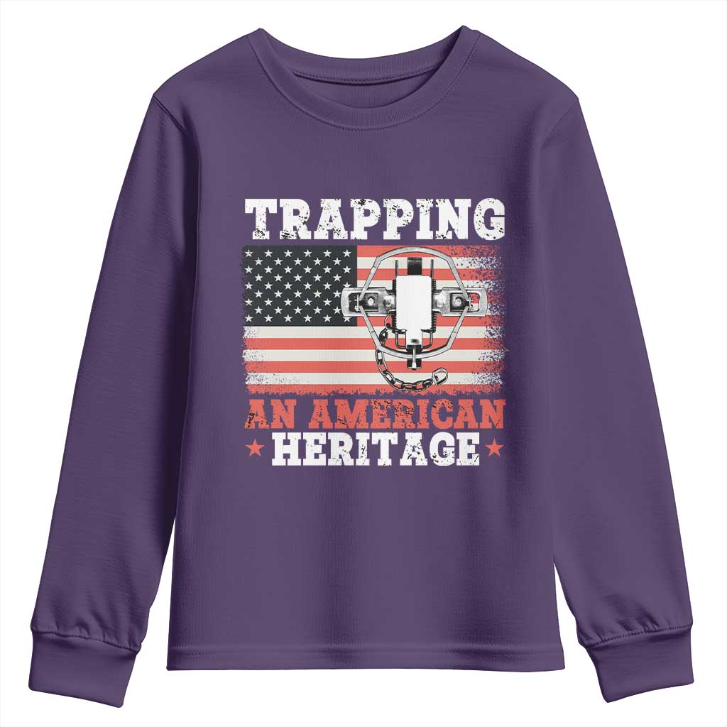 Trapping American Heritage Youth Sweatshirt Patriotic Trap Hunting Trapper TS02 Purple Print Your Wear