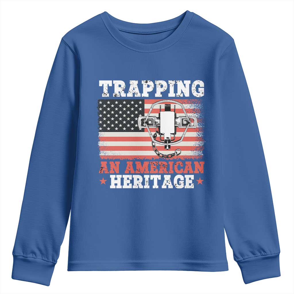 Trapping American Heritage Youth Sweatshirt Patriotic Trap Hunting Trapper TS02 Royal Blue Print Your Wear