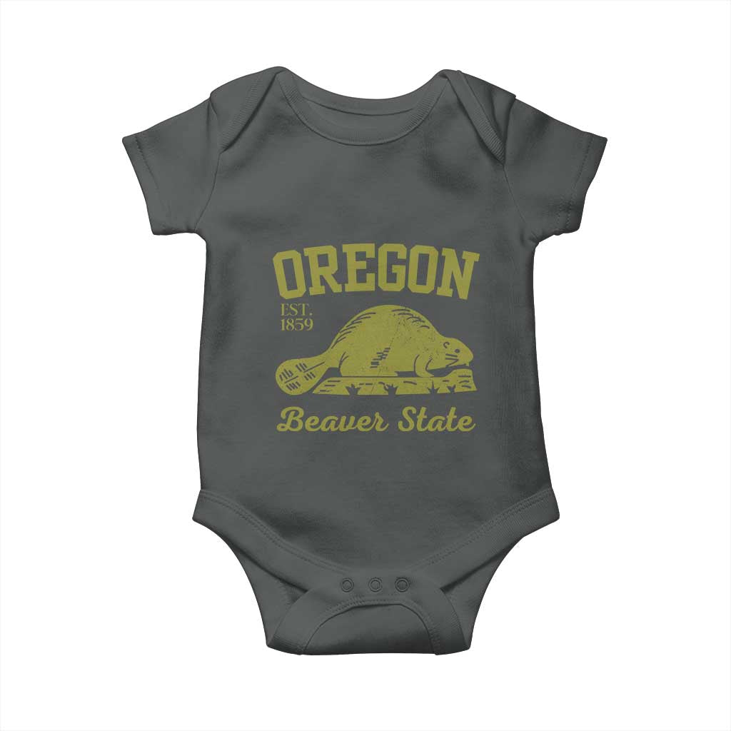 Beaver State Oregon Baby Onesie Est 1859 Vintage Flag TS02 Dark Heather Print Your Wear