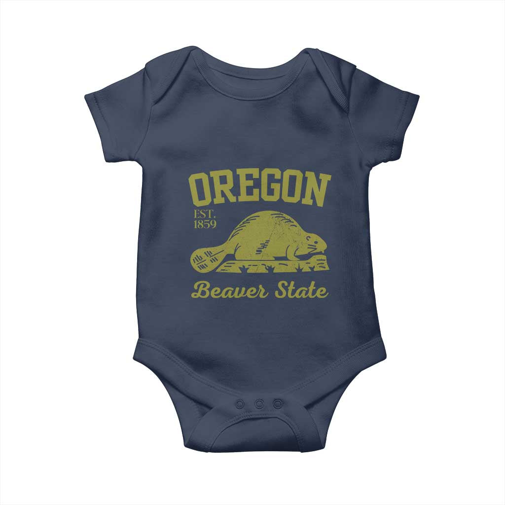 Beaver State Oregon Baby Onesie Est 1859 Vintage Flag TS02 Navy Print Your Wear