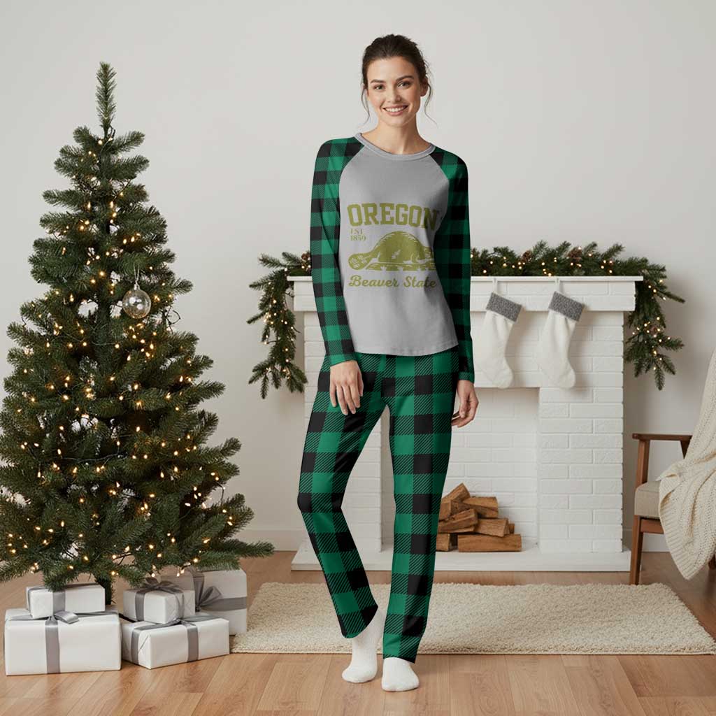 Beaver State Oregon Plaid Pajama Set Est 1859 Vintage Flag TS02 Green Plaid Print Your Wear