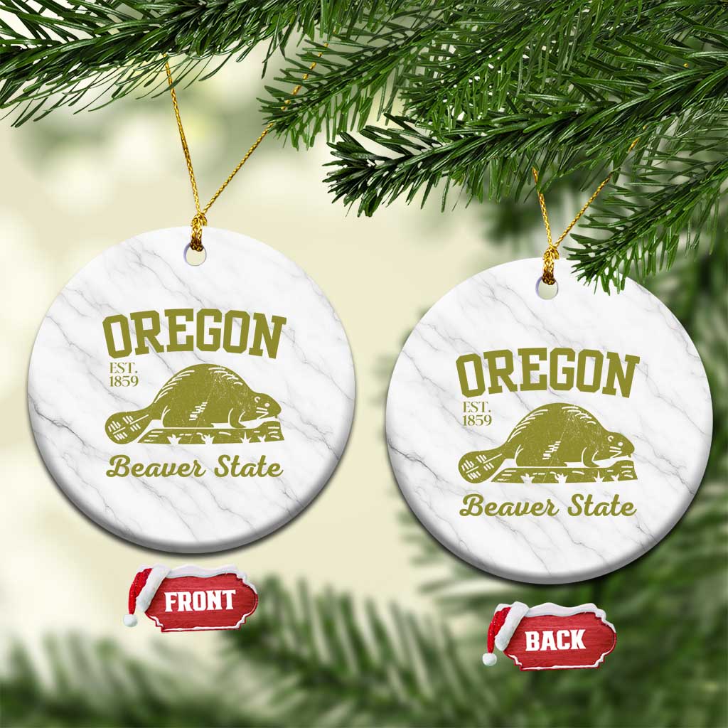 Beaver State Oregon Ceramic Ornament Est 1859 Vintage Flag TS02 1pc White Marble Print Your Wear
