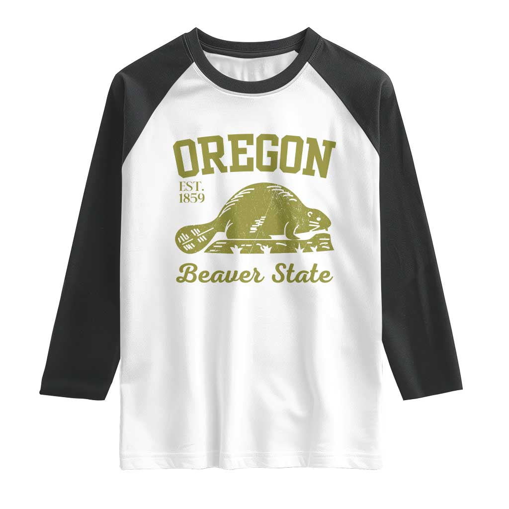 Beaver State Oregon Raglan Shirt Est 1859 Vintage Flag TS02 White Black Print Your Wear